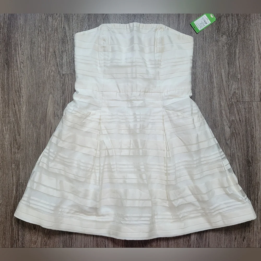 NWT Lilly Pulitzer Blossom Strapless Dress Resort White Wrapping Stripe Silk 14 - Picture 4 of 16